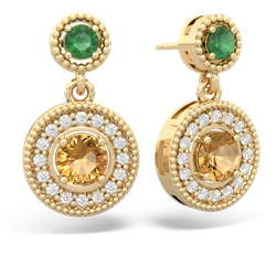 Emerald Halo Dangle 14K Yellow Gold earrings E5319