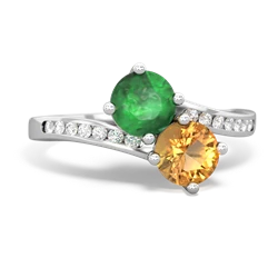Emerald Channel Set Two Stone 14K White Gold ring R5303