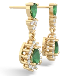 Emerald Halo Pear Dangle 14K Yellow Gold earrings E1882