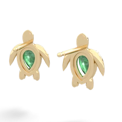 Emerald Baby Sea Turtle 14K Yellow Gold earrings E5241