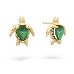 Emerald Baby Sea Turtle 14K Yellow Gold earrings E5241