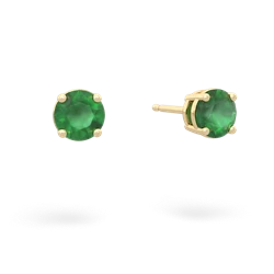 Emerald 5Mm Round Stud 14K Yellow Gold earrings E1785