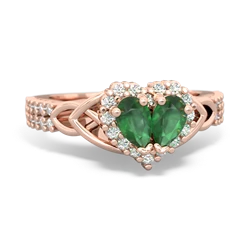 Emerald Celtic Knot Two Hearts As One 14K Rose Gold ring R2644HRT