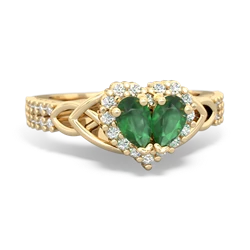 Emerald Celtic Knot Two Hearts As One 14K Yellow Gold ring R2644HRT