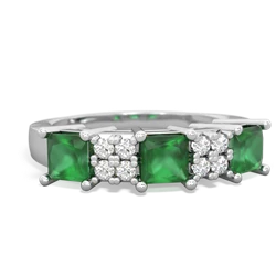 Emerald Three Stone Diamond Cluster 14K White Gold ring R2592