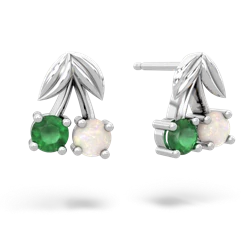 Emerald Sweet Cherries 14K White Gold earrings E7001