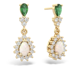 Emerald Halo Pear Dangle 14K Yellow Gold earrings E1882