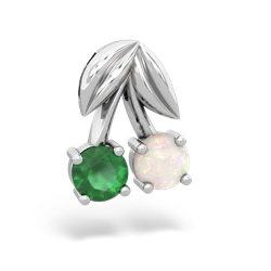 Emerald Sweet Cherries 14K White Gold pendant P7001