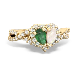 Emerald Diamond Twist 'One Heart' 14K Yellow Gold ring R2640HRT