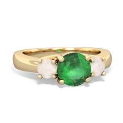 Emerald Three Stone Round Trellis 14K Yellow Gold ring R4018