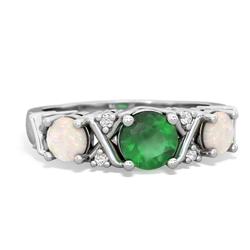 Emerald Hugs And Kisses 14K White Gold ring R5016