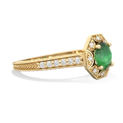 Emerald Art-Deco Starburst 14K Yellow Gold ring R5520
