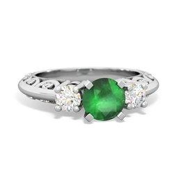 Emerald Art Deco Diamond 6Mm Round Engagment 14K White Gold ring R2003