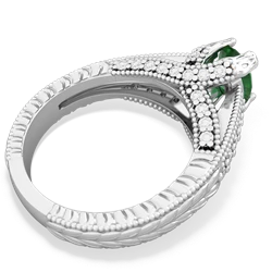 Emerald Antique Style Milgrain Diamond 14K White Gold ring R2028