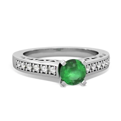 Emerald Art Deco Engagement 5Mm Round 14K White Gold ring R26355RD