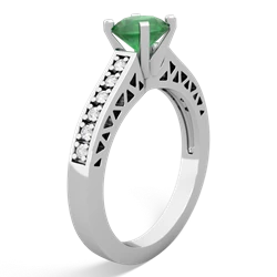 Emerald Art Deco Engagement 6Mm Round 14K White Gold ring R26356RD