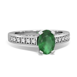 Emerald Art Deco Engagement 7X5mm Oval 14K White Gold ring R26357VL
