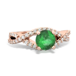 Emerald Diamond Twist 6Mm Round Engagment  14K Rose Gold ring R26406RD