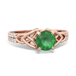 Emerald Celtic Knot 6Mm Round Engagement 14K Rose Gold ring R26446RD