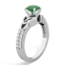 Emerald Celtic Knot 6Mm Round Engagement 14K White Gold ring R26446RD