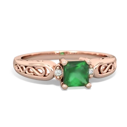 Emerald Filligree Scroll Square 14K Rose Gold ring R2430