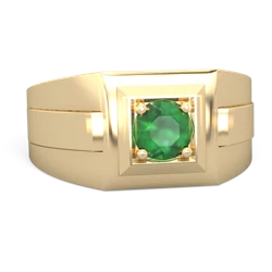 Emerald Men's Squared Circle 14K Yellow Gold ring R0480