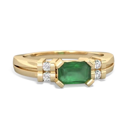 Emerald Art Deco East-West 14K Yellow Gold ring R2590