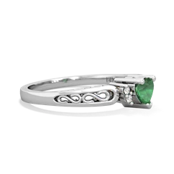 Emerald Filligree Scroll Heart 14K White Gold ring R2429