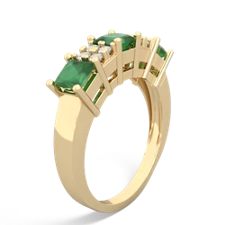 Emerald Three Stone Diamond Cluster 14K Yellow Gold ring R2592