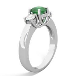 Emerald Diamond Three Stone Round Trellis 14K White Gold ring R4018