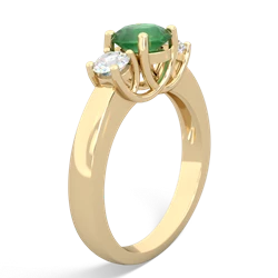 Emerald Diamond Three Stone Round Trellis 14K Yellow Gold ring R4018