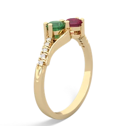 Emerald Infinity Pave Two Stone 14K Yellow Gold ring R5285
