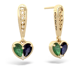 Emerald Filligree Heart 14K Yellow Gold earrings E5070