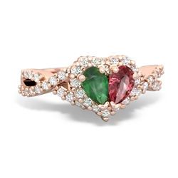 Emerald Diamond Twist 'One Heart' 14K Rose Gold ring R2640HRT