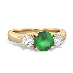 Emerald Three Stone Round Trellis 14K Yellow Gold ring R4018