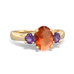 Fire Opal Three Stone Oval Trellis 14K Yellow Gold ring R4024