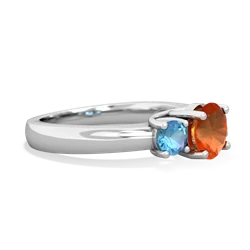 Fire Opal Three Stone Round Trellis 14K White Gold ring R4018