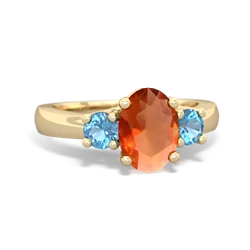 Fire Opal Three Stone Oval Trellis 14K Yellow Gold ring R4024