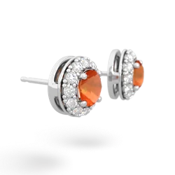 Fire Opal Diamond Halo 14K White Gold earrings E5370