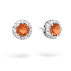 Fire Opal Diamond Halo 14K White Gold earrings E5370