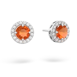 Fire Opal Halo 14K White Gold earrings E5320
