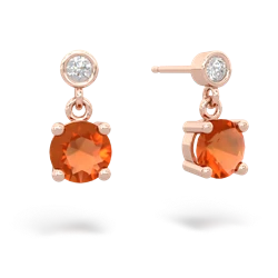 Fire Opal Diamond Drop 6Mm Round 14K Rose Gold earrings E1986