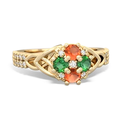 Fire Opal Celtic Knot Cluster Engagement 14K Yellow Gold ring R26443RD