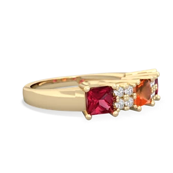 Fire Opal Three Stone Diamond Cluster 14K Yellow Gold ring R2592