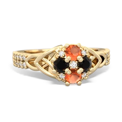 Fire Opal Celtic Knot Cluster Engagement 14K Yellow Gold ring R26443RD