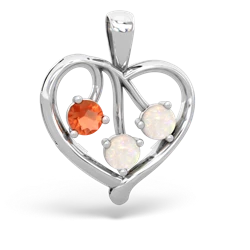 Fire Opal Glowing Heart 14K White Gold pendant P2233