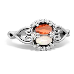 Fire Opal Love Nest 14K White Gold ring R5860