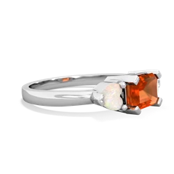 Fire Opal Three Stone 14K White Gold ring R5235