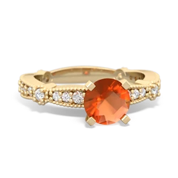 Fire Opal Sparkling Tiara 6Mm Round 14K Yellow Gold ring R26296RD