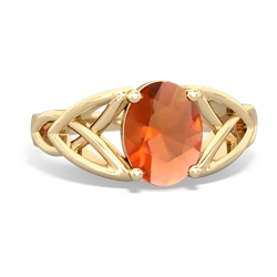 Fire Opal Celtic Trinity Knot 14K Yellow Gold ring R2389